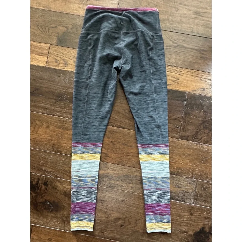 Prana Womens High Waisted Space Dye Striped Leggings Charcoal Grey Multi Small